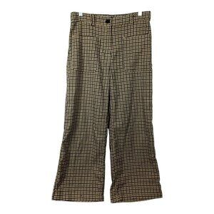 Who What Wear Womens Size 2 High Rise Plaid Cropped Wide Leg Stretch Pants Brown